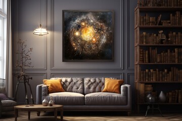 Pposter frame mock up in living room interior, modern living room interior background. Generative AI