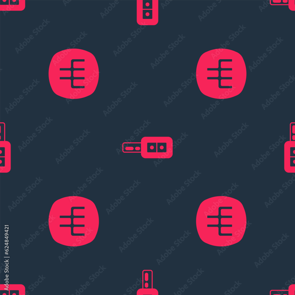 Poster set gear shifter and car key with remote on seamless pattern. vector