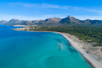 Majorca beach. Sa Canova (Son Serra de Marina). Aerial view. A large sandy area in the north of the...