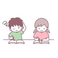 問題が解けない男の子とノートに書いている女の子