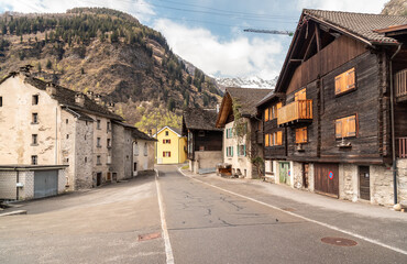 Street in the small village Chironico, is a fraction of the municipality of Faido, in the Canton of Ticino, district of Leventina, Switzerland