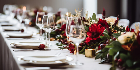 Flower table decorations for holidays and wedding dinner.