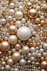 A close up of a white powder with various sized white pearls