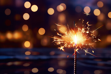 Glowing Celebration Burning Sparkler Igniting Joy for a Happy New Year. created with Generative AI