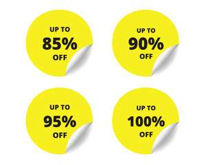 85% off, 90, 95, 100 percent round sticker sign. circle sticker banner set, badge symbol vector illustration