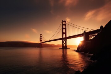 golden gate bridge at sunset, AI generated - obrazy, fototapety, plakaty