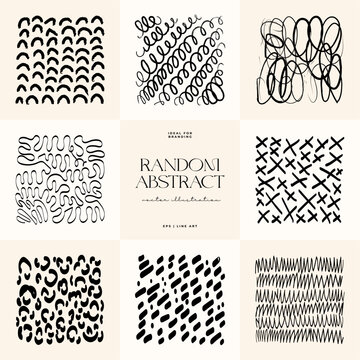 Hand drawn scribbles vector set. Doodle, ink brush shapes, random chaotic lines. Charcoal pencil curly lines and squiggles, wide strokes. Black pencil sketches, drawings.