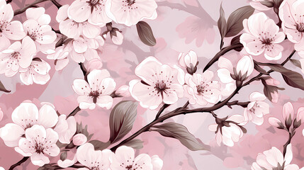 Fototapeta na wymiar Seamless pattern llustration Sakura Blossom flowers