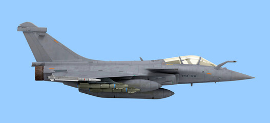 attack fighter right view 3d render on blue