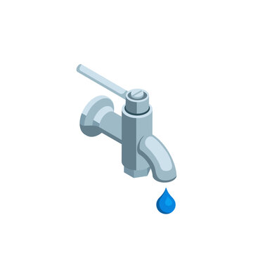 isometric faucet icon in color on a white background, water source