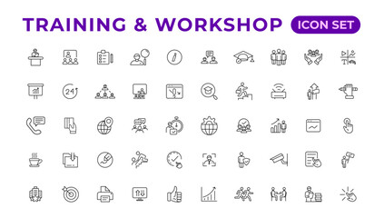 Fototapeta na wymiar Training and workshop linear icons collection.Set of thin line web icon set, simple outline icons collection, Pixel Perfect icons, Editable vector illustration.