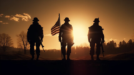 memorial day flag usa many , of American flags planted on the lawn USA 4th of July,
American Flag  waving , Happy memorial day celebration, American national holiday, Generative AI ,illustration