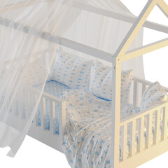 a close up shot of Childrens bed house Linn with board