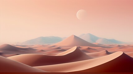 Psychedelia is a fantastic futuristic landscape with sand dunes and the moon. Generated ai