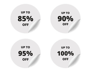 85% off, 90, 95, 100 percent round sticker sign. circle sticker banner set, badge symbol vector illustration