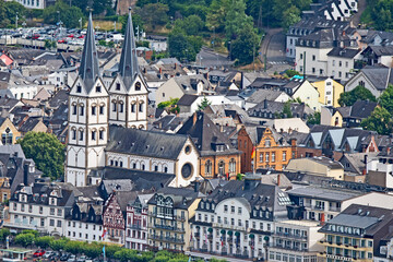 The church of St. Severus dominates the view of the town of  Boppard on the River Rhine.