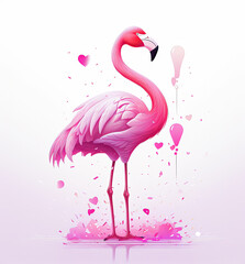cute cartoon flamingo with confetti sprinkles, a low poly illustration, adorable character, mascot, concept, digital art