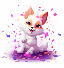 cute cartoon fox with confetti sprinkles, a low poly illustration, adorable character, mascot, concept, digital art
