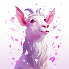 Obraz na płótnie Canvas cute cartoon goat with confetti sprinkles, a low poly illustration, adorable character, mascot, concept, digital art