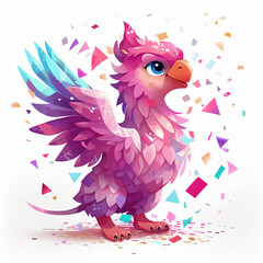 cute cartoon griffin with confetti sprinkles, a low poly illustration, adorable character, mascot, concept, digital art