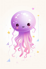 cute cartoon jellyfish with confetti sprinkles, a low poly illustration, adorable character, mascot, concept, digital art