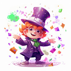 cute cartoon Leprechaun with confetti sprinkles, a low poly illustration, adorable character, mascot, concept, digital art