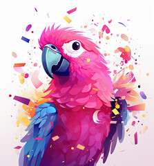 cute cartoon parrot with confetti sprinkles, a low poly illustration, adorable character, mascot, concept, digital art