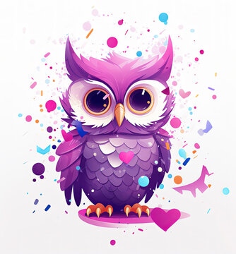 cute cartoon owl with confetti sprinkles, a low poly illustration, adorable character, mascot, concept, digital art
