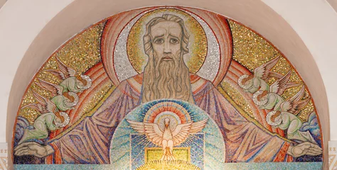 Poster ANNECY, FRANCE - JULY 11, 2022: The mosaic of God the Father in the main altar of Basilique de la Visitation church by workroom  from Venice and Briare from 20. cent.. © Renáta Sedmáková