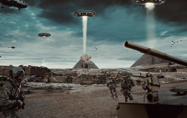 Alien and UFOs in the pyramids of Egypt © Harold