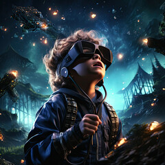 female child using virtual reality headset