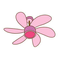 Ceiling fan pink color. Cooling air conditioning unit in hot weather. Colorful vector isolated illustration hand drawn with outline