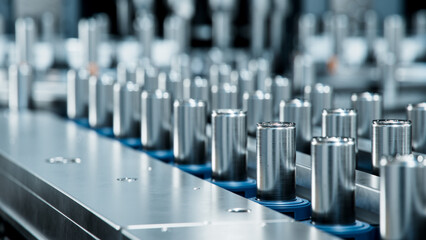 Close-up of Battery Cells for Automotive Industry on Production Line. Lithium-ion Cells for...