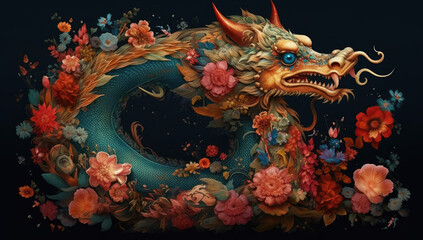 Fototapeta na wymiar Fantasy Chinese dragon background for new year lunar 2024, generative AI