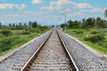 Fototapeta na wymiar Railway tracks in a rural scene