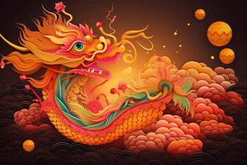 Fantasy Chinese dragon background for new year lunar 2024, generative AI