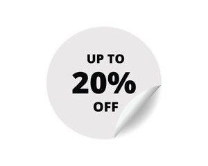20 % off round sticker sign. 20 % off circle sticker banner, badge symbol vector illustration