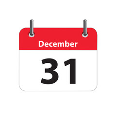 Una página de calendario con la fecha 31 de Diciembre. Vista de frente y de cerca. Vector - obrazy, fototapety, plakaty