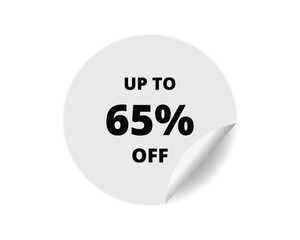 65 % off round sticker sign. 65 % off circle sticker banner, badge symbol vector illustration
