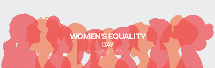 Women's Equality Day banner design with red and pink silhouette of women. Vector illustration