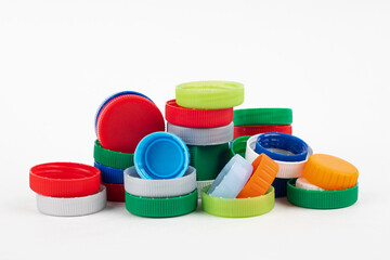 Different color bottle caps, material for recycling. 