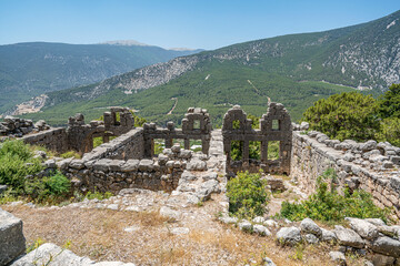The scenic view of Arycanda or Arykanda was a rich but remote city built upon five large terraces high on a mountain slope, today located near the  village of Aykiriçay on the Elmalı-Finike road.