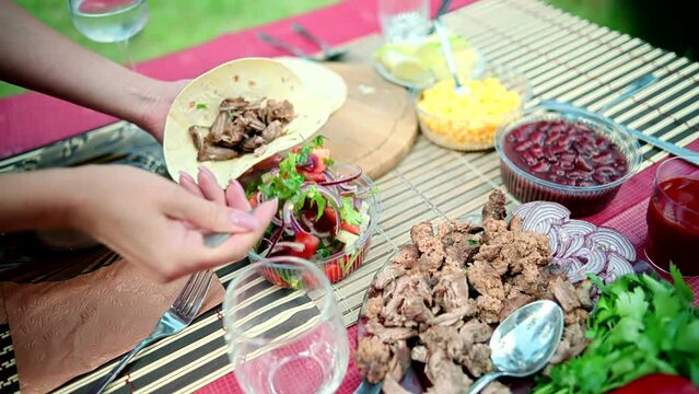 Homemade American soft shell beef tacos