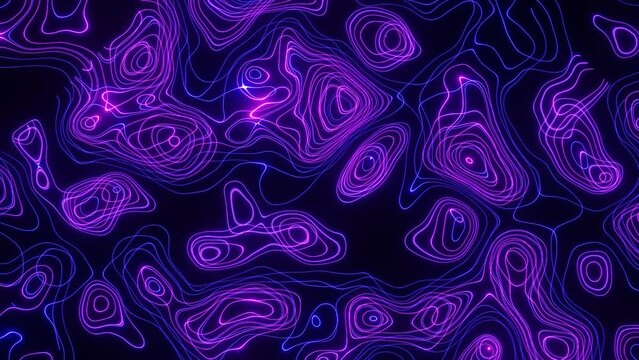 Beautiful neon retro art backdrop. Electric fluid ripple synth waves. Abstract flowing connecting lines. Background modern futuristic graphics. Saturated purple and blue colors. Seamless loop