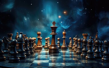 Beautiful chess pieces on a space background.