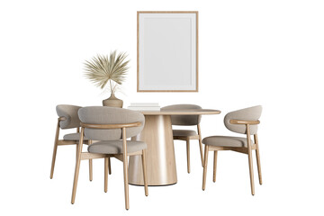 Table and chairs in a room on white