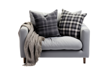 Modern sofa with pillows isolated on transparent background.for decorative at home modern interior design.generative ai