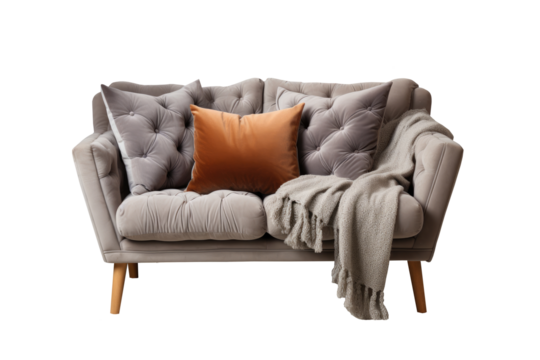 Modern sofa with pillows isolated on transparent background.for decorative at home modern interior design.generative ai - Powered by Adobe