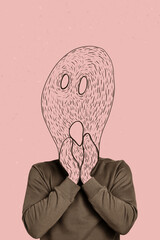 Freak impressionism picture artwork collage of headless man genius masterpiece face screaming ghost...