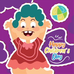 Cute sketch of girl Happy Children day template Vector